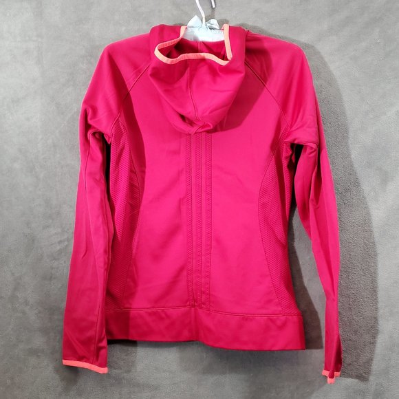 Adidas Lightweight Hooded Running Jacket Deep Pink with Orange Trim Size… - Picture 4 of 14